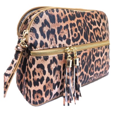 LE050-TAN LEOPARD VEGAN LEATHER CROSSBODY BAG